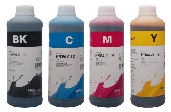 Dye refill inkt Inktec 1 liter flacons voor HP, set van 4 kleuren