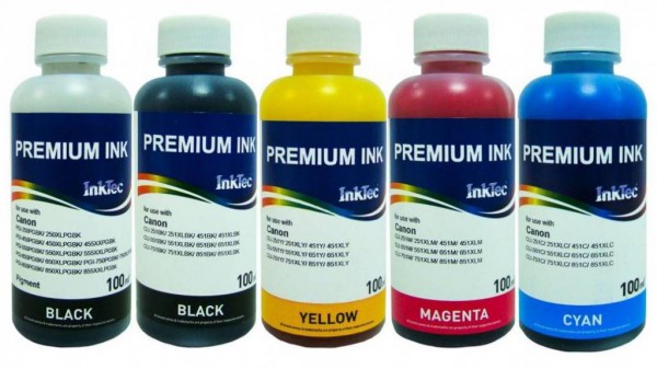 CLI-8, CLI-521, CLI-526 Dye/Pigment reill inkt 100 ml. voor Canon Set 5 kleuren