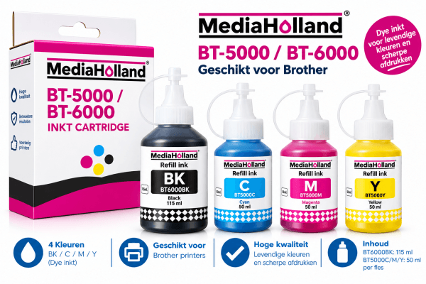 BT5000 - BT6000 Huismerk Refill kit geschikt voor Brother Multipack 4 kleuren voor DCP-T220, T225, T